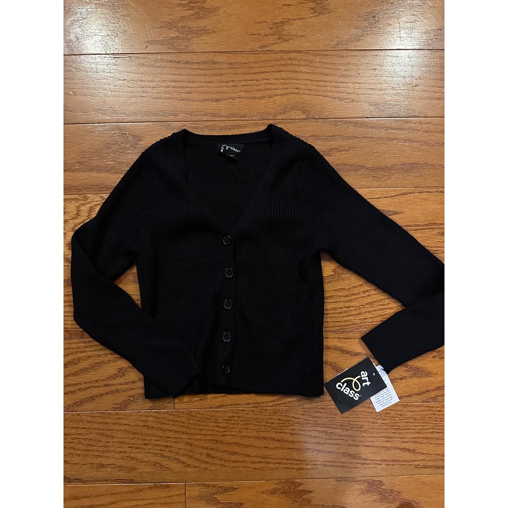 Art Class Girls Black Ribbed Button Front V-Neck Cardigan Sweater NWT